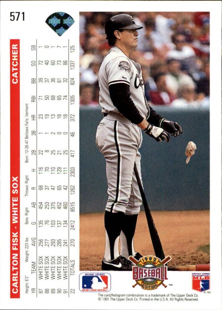 Carlton Fisk 1992 Upper Deck MLB #571 Baseball Card Chicago White Sox