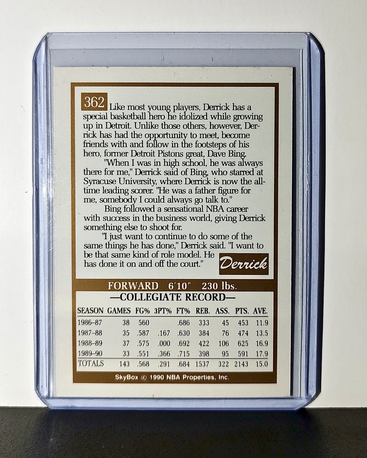 Derrick Coleman 1990 Skybox Draft NBA #362 Card New Jersey Nets