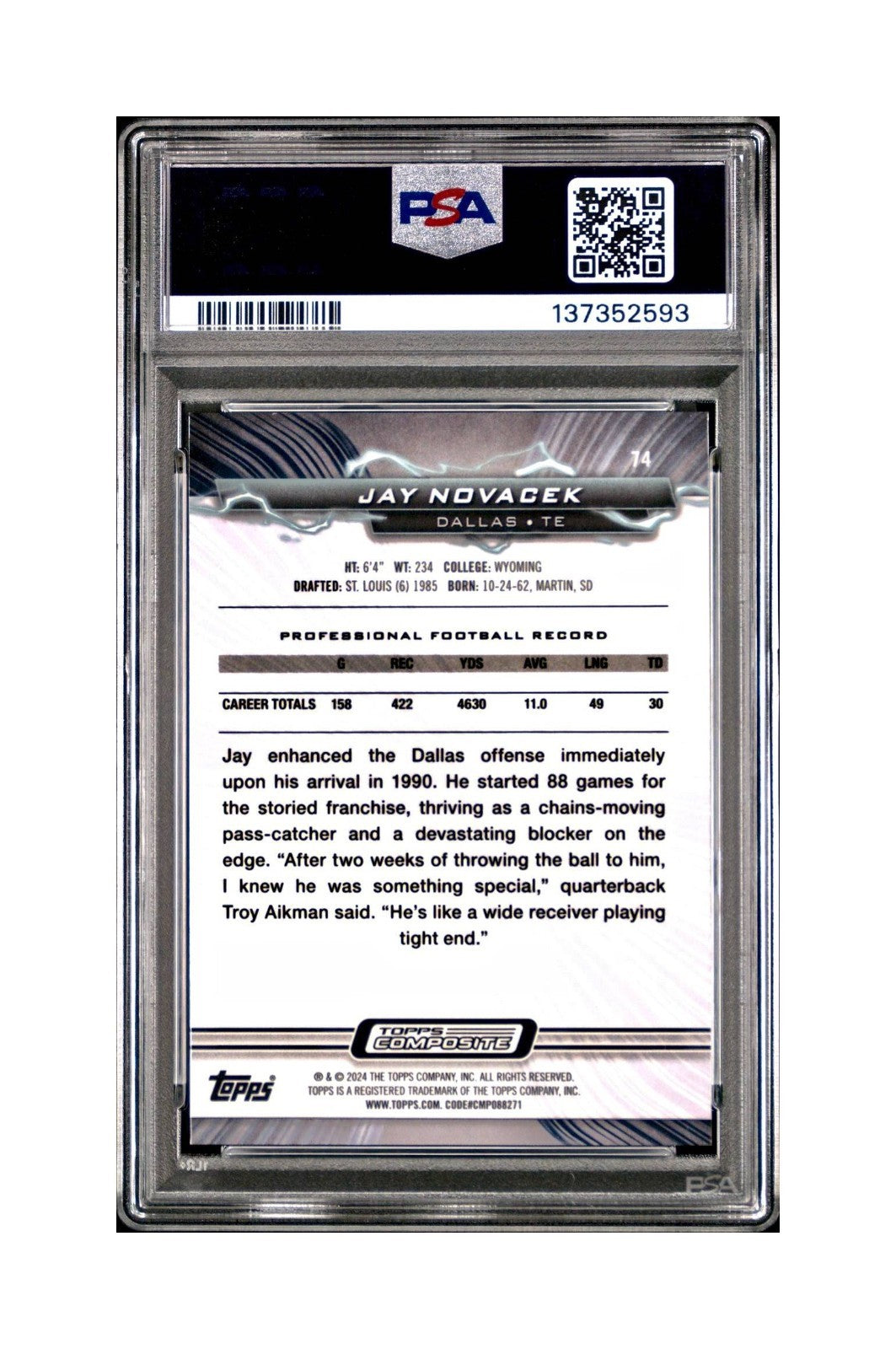 Jay Novacek 2023 Topps Resurgence 23/50 #74 Gold Power Surge PSA 10 Gem Mint