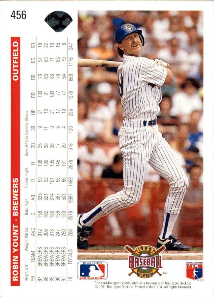 Robin Yount 1992 Upper Deck MLB #456 Baseball Card Milwaukee Brewers