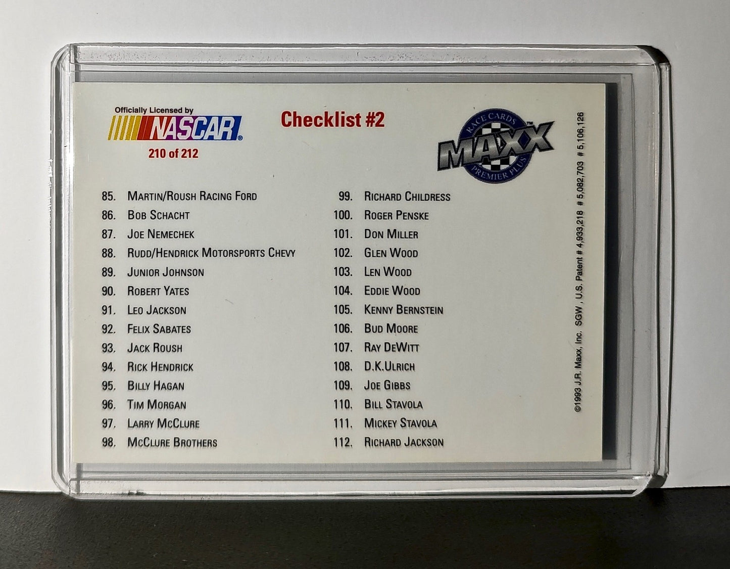 Checklist #2 Checklist 1993 Maxx Premier Plus Racing #210 NASCAR Card