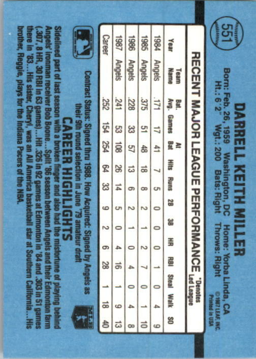 1988 Darrell Miller Donruss Baseball Card #551