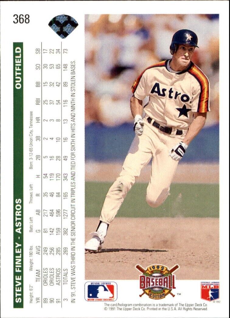 Steve Finley 1992 Upper Deck MLB #368 Baseball Card Houston Astros