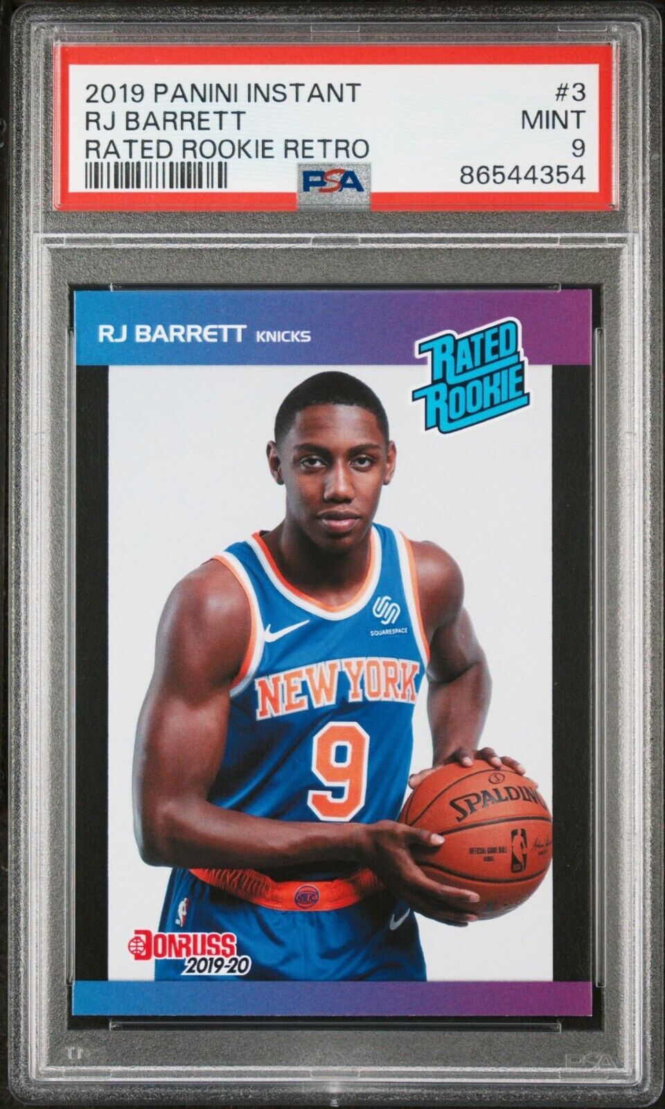 RJ Barrett 2019-20 Panini NBA Rated Rookie Retro Card 1/3431 PSA 9 MINT