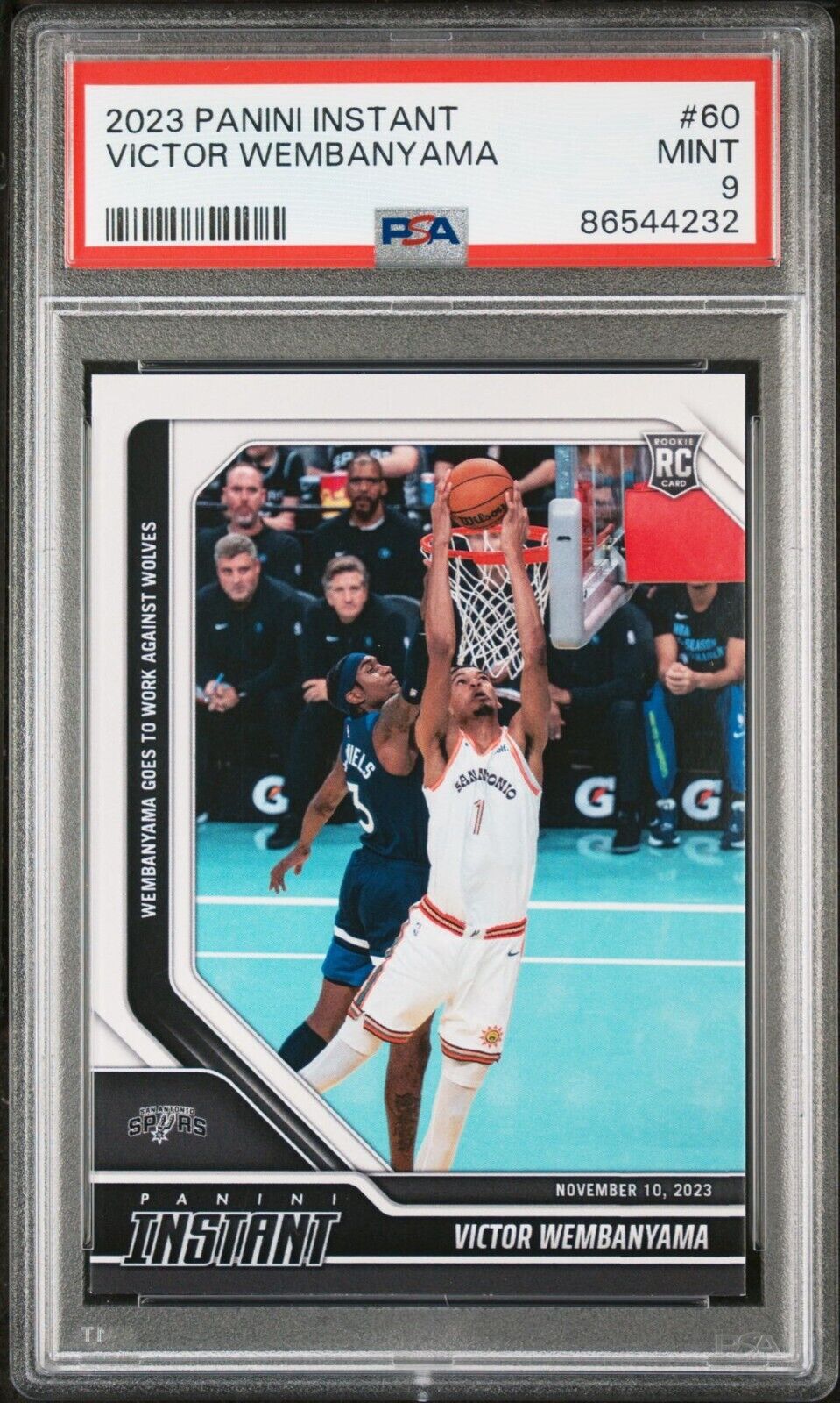 Victor Wembanyama 2023-24 Panini #60 NBA Rookie Card Spurs 1 of 6522 PSA 9 Mint