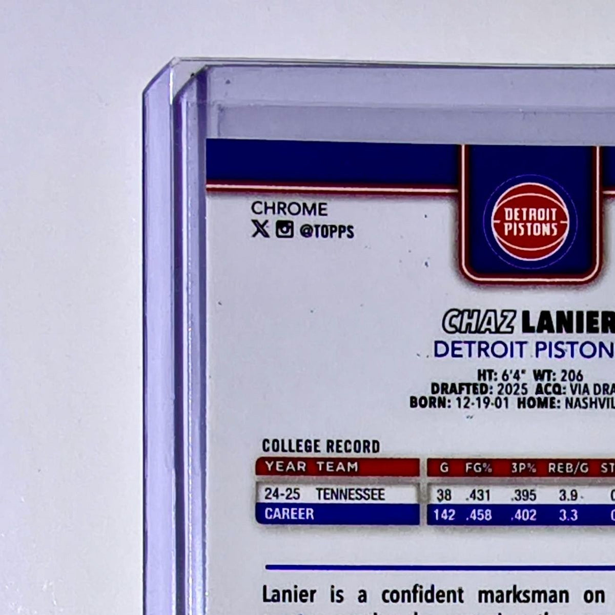 Chaz Lanier Rookie 2025-26 NBA Topps Chrome Update #188 Card Detroit Pistons