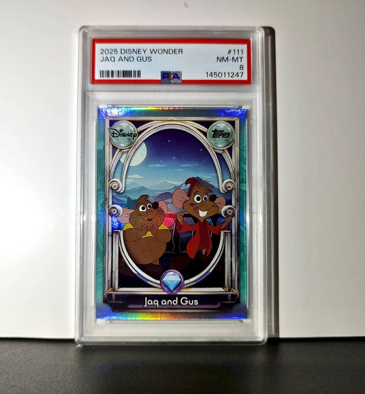 Jaq and Gus 2025 Topps Disney Wonder #111 Diamond Card Cinderella PSA 8