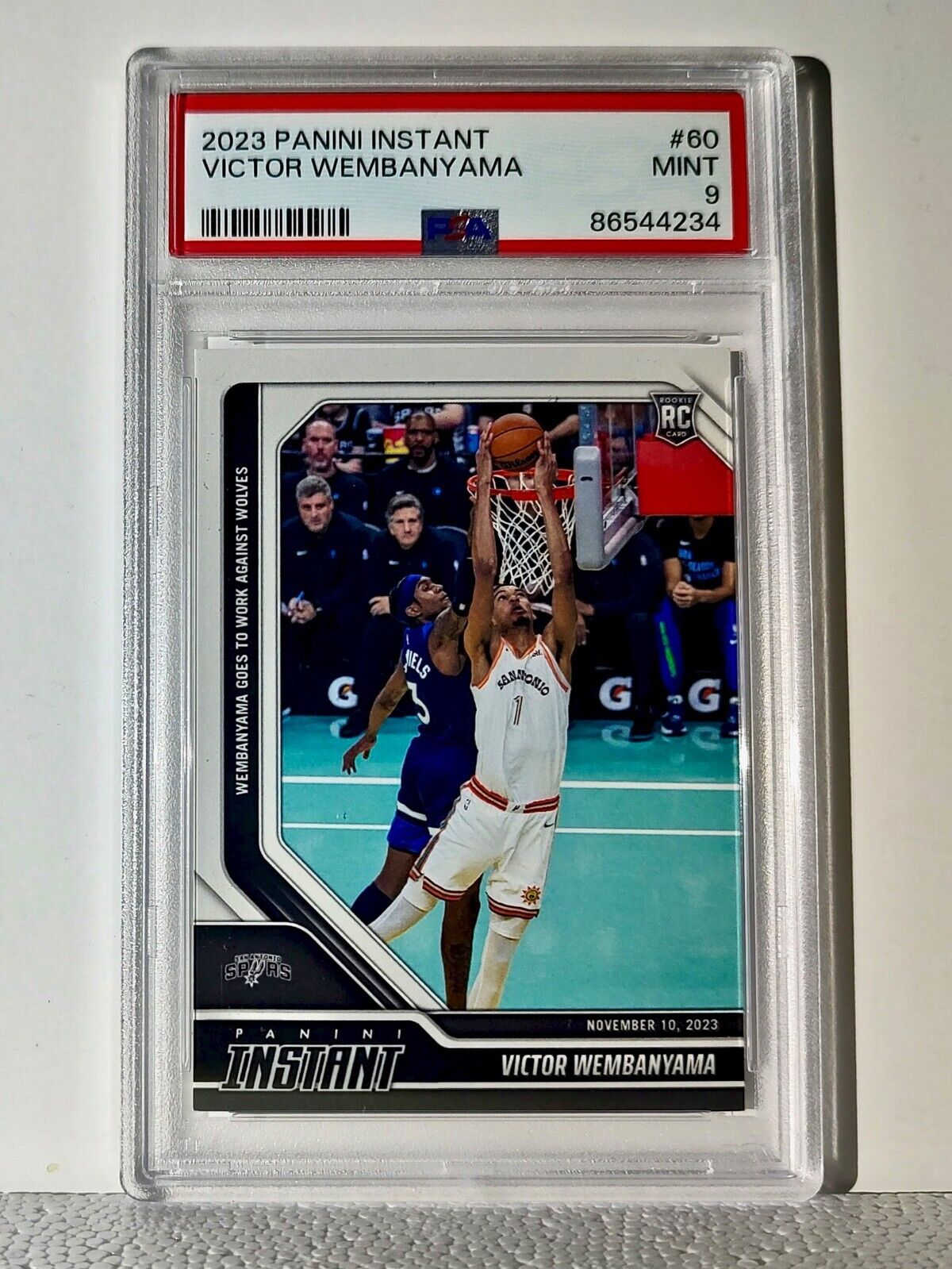 Victor Wembanyama 2023-24 Panini #60 NBA Rookie Card Spurs 1 of 6522 PSA 9 Mint