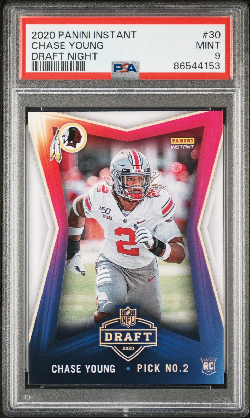 Chase Young 2020 Panini NFL Instant Draft Night #30 Rookie Card PSA 9 Mint