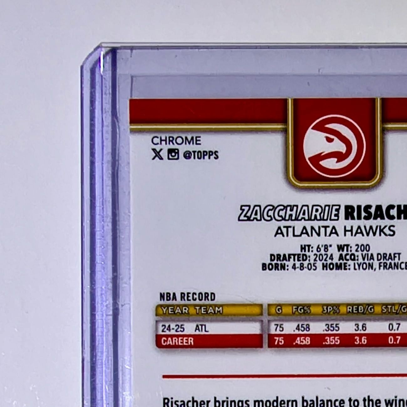 Zaccharie Risacher 2025-26 NBA Topps Chrome Update RayWave Refractor #88 Card