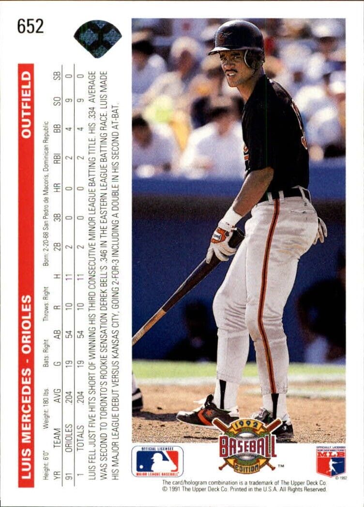 Luis Mercedes 1992 Upper Deck MLB #652 Baseball Card Baltimore Orioles