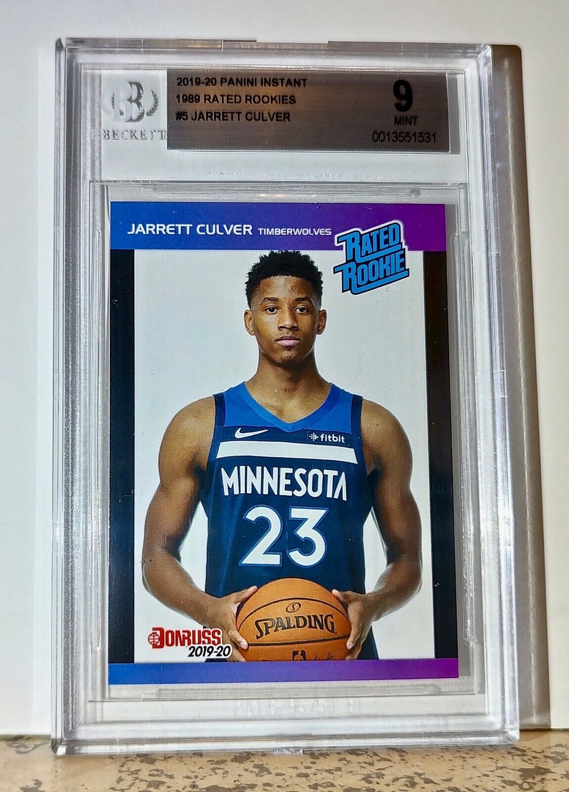 Jarrett Culver 2019-20 Panini NBA #5 Draft Rookie 1/3431 BGS 9 Mint Timberwolves