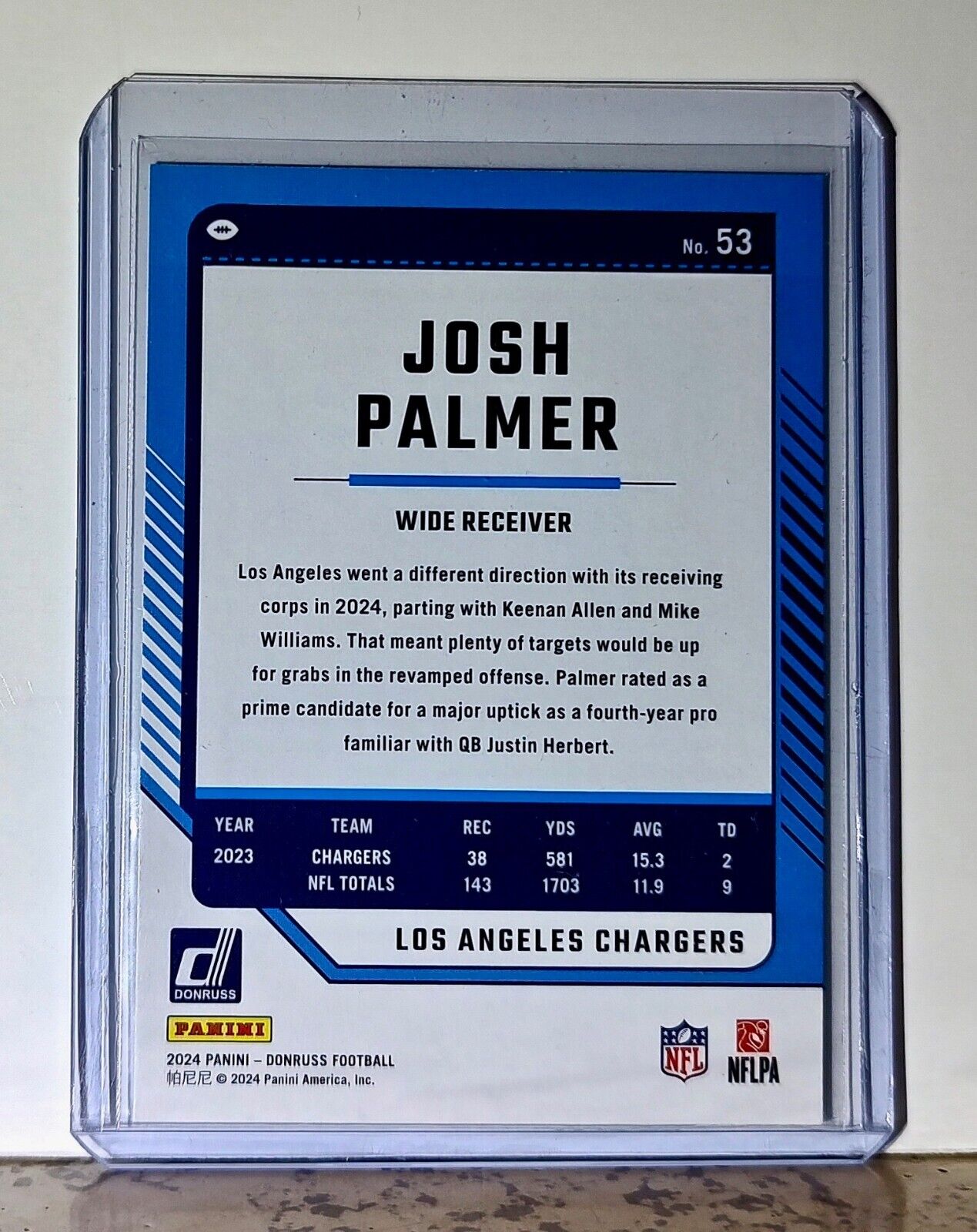 Josh Palmer 2024 Panini Donruss NFL #53 Press Proof Card Los Angeles Chargers