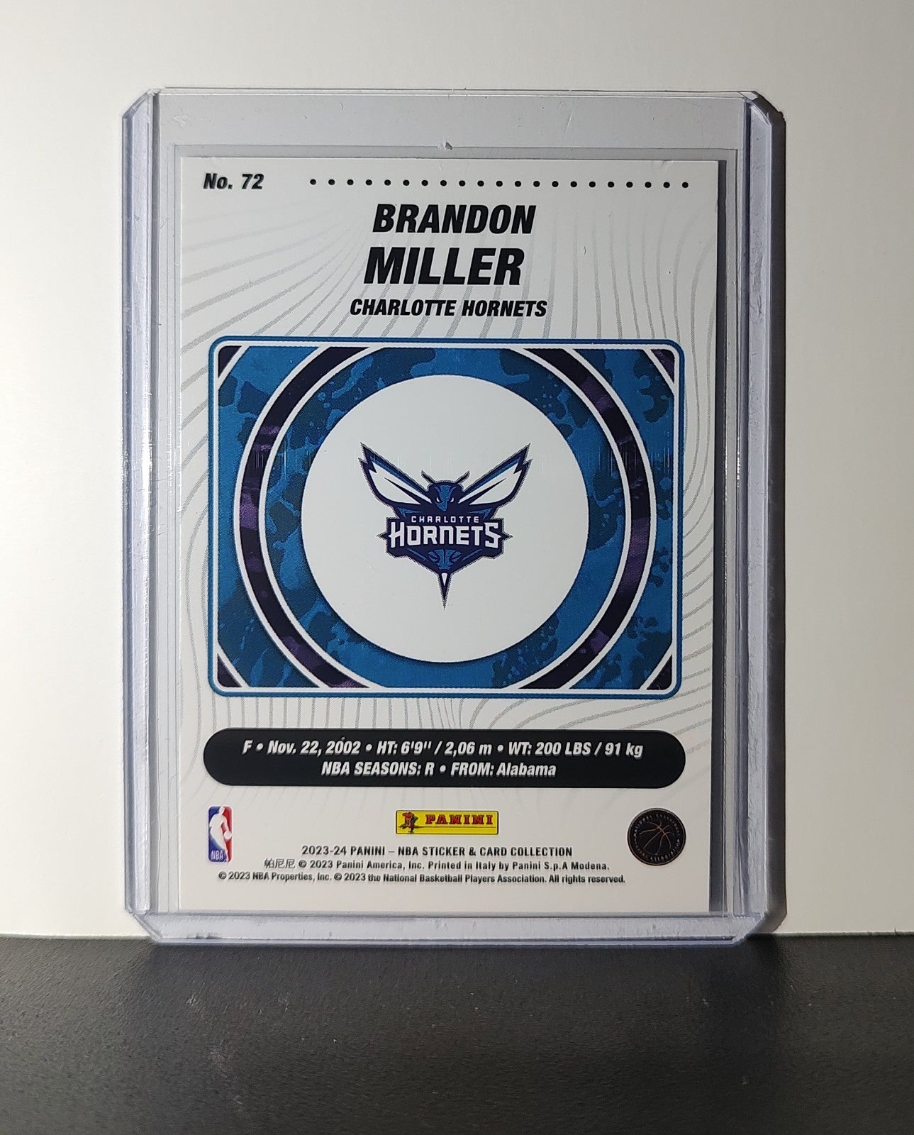 Brandon Miller Rookie 2023-24 Panini NBA Sticker Foil Card #72 Charlotte Hornets