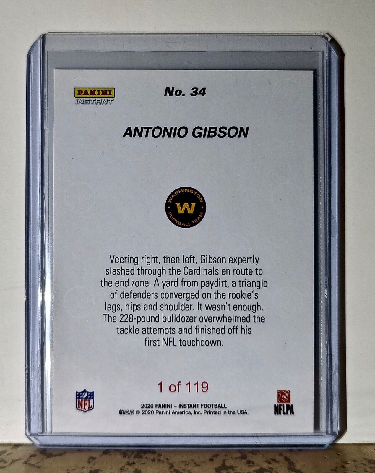 Antonio Gibson 2020 Panini NFL #34 Rookie Football Card Commanders 1 of 119