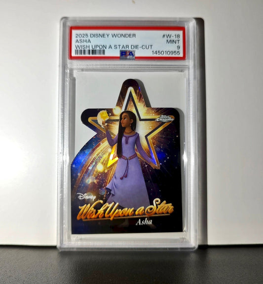 Asha 2025 Topps Chrome Disney #W-18 Wish Upon A Star Die Cut Card Wish PSA 9