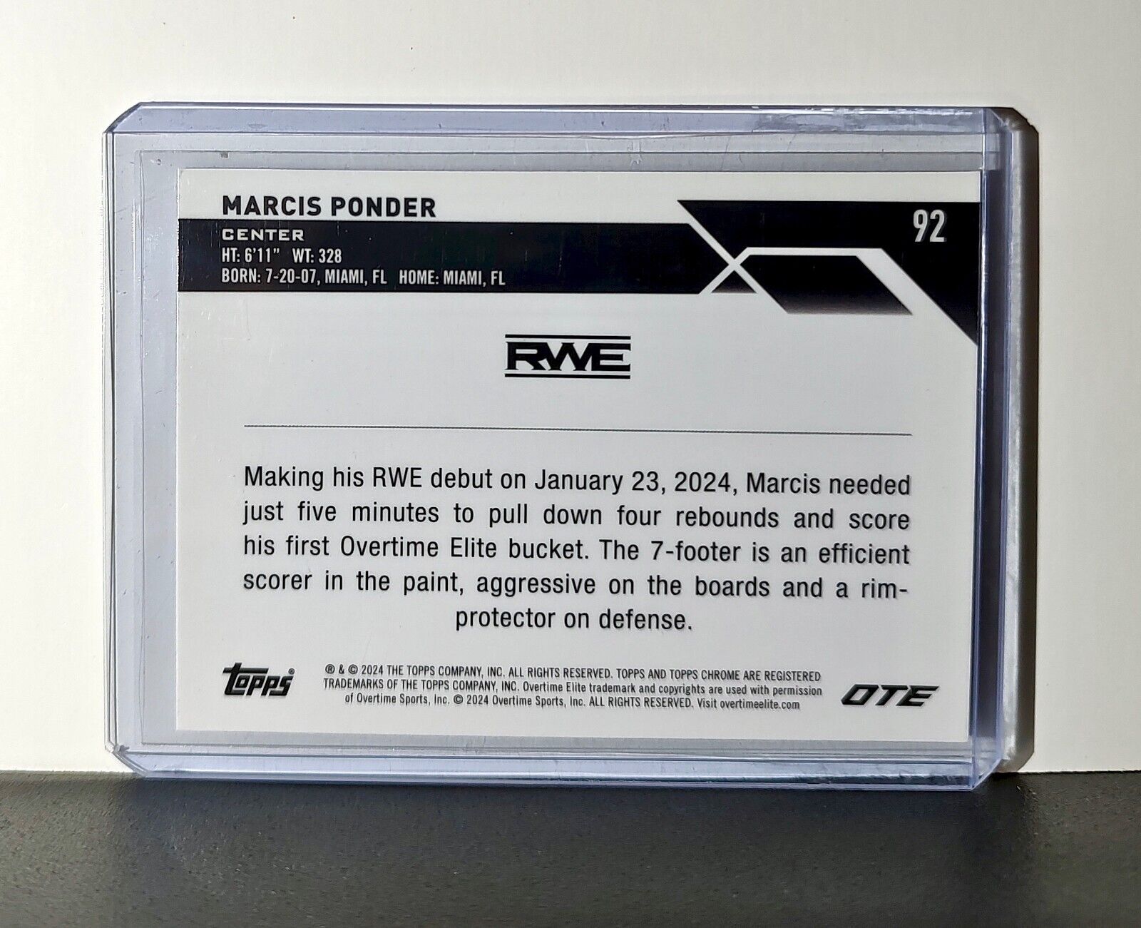 Marcis Ponder Rookie Card 2023-24 Topps Chrome Overtime #92 RWE