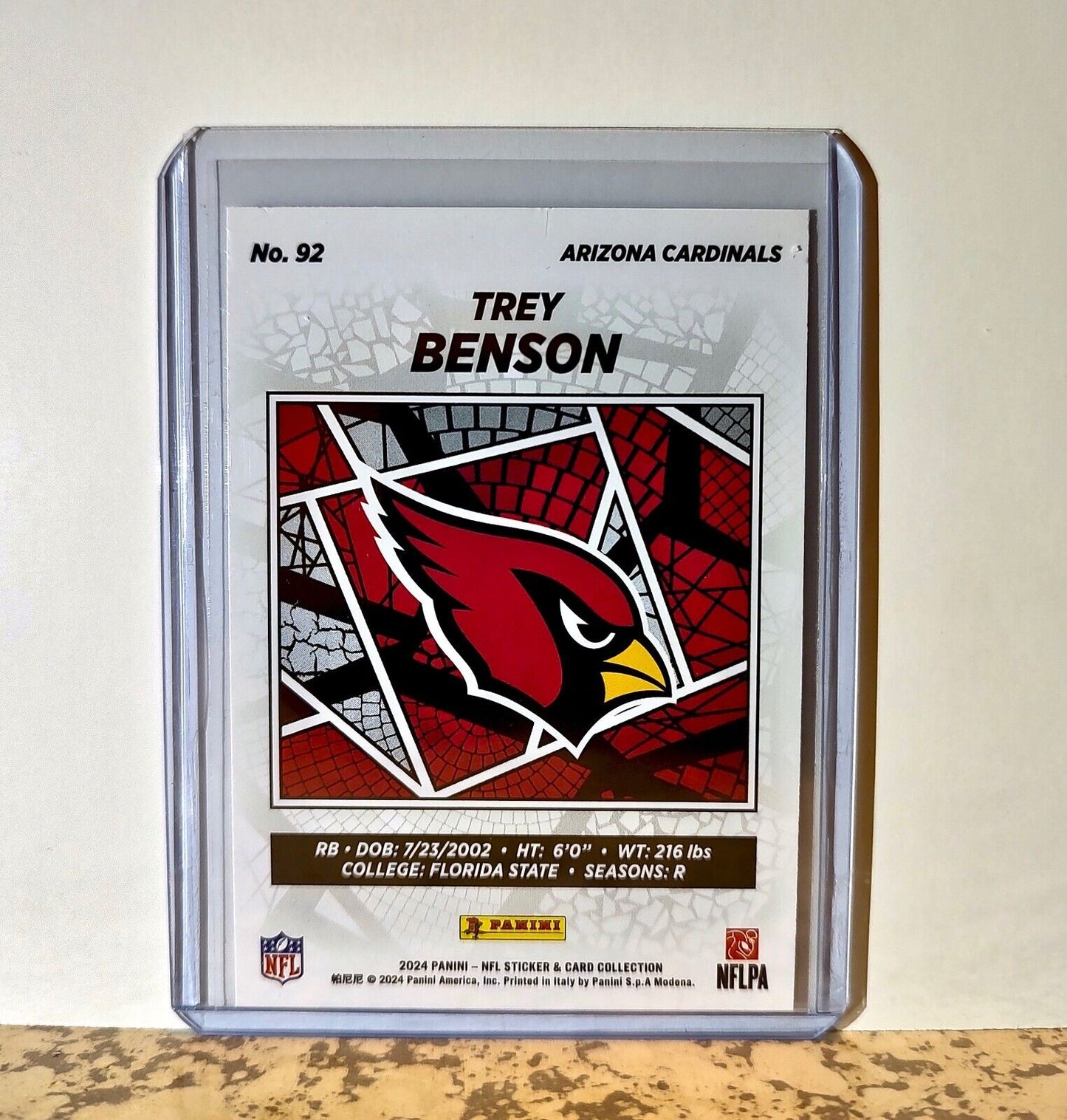 Trey Benson 2024 Panini NFL #92 Silver Foil Rookie Sticker Card Cardinals