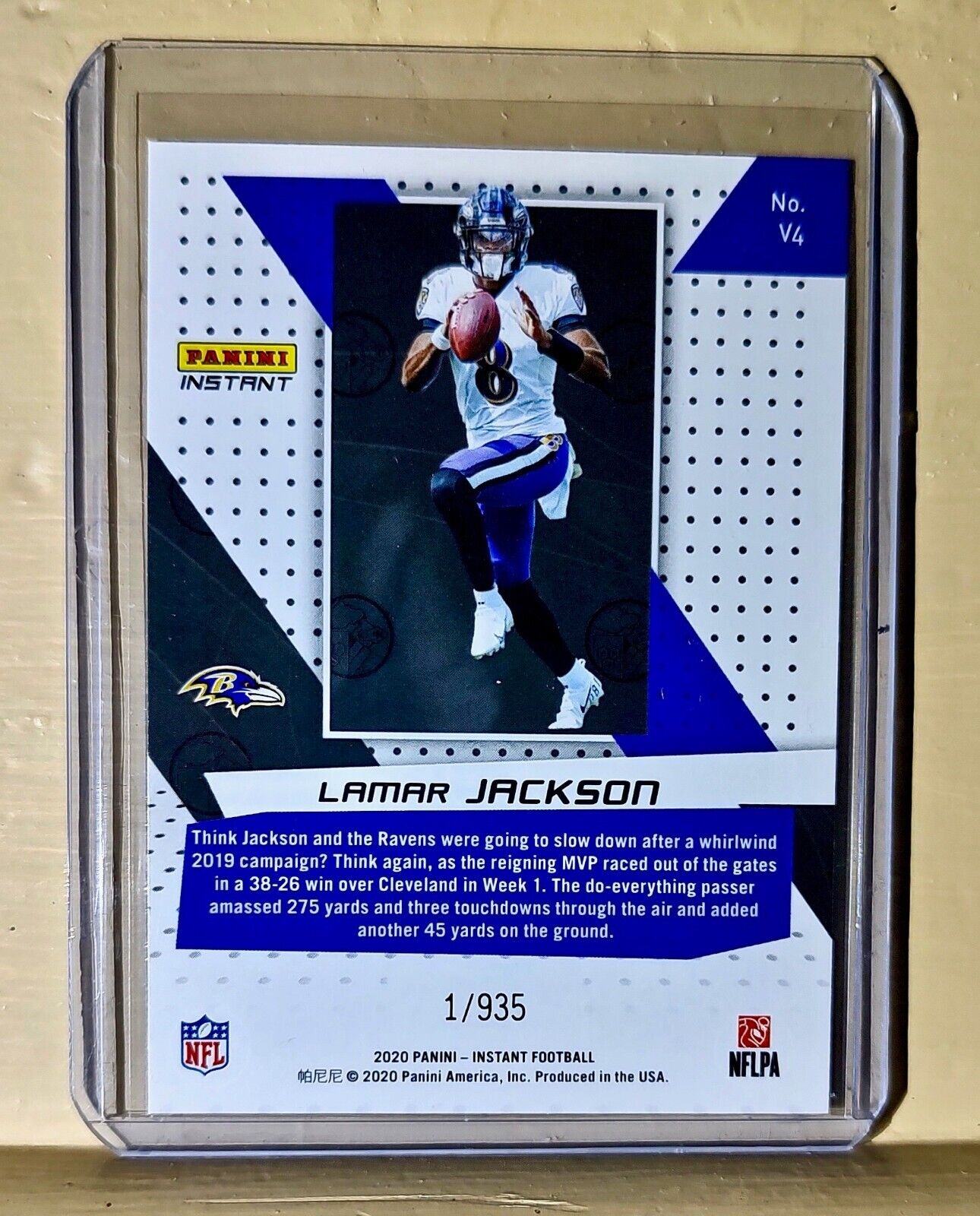 Lamar Jackson 2020 Panini NFL Instant Vortex #4 Football Card 1/935