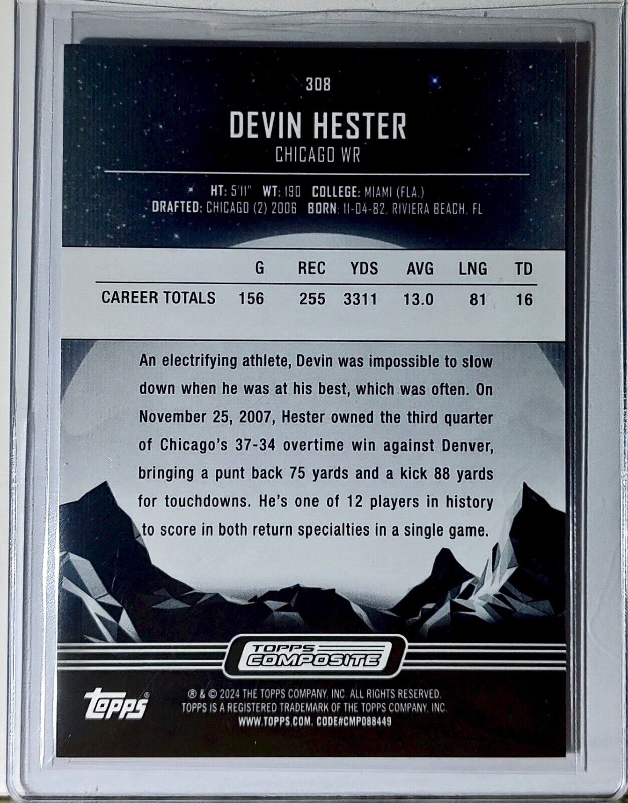 Devin Hester 2023 Topps Midnight NFL #308 Football Card Chicago Bears