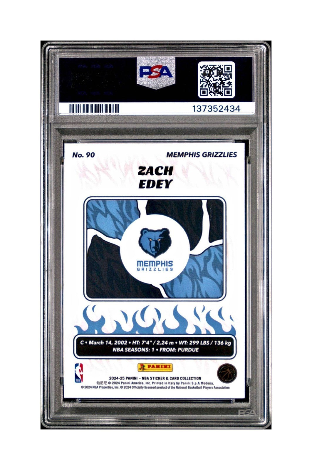 Zach Edey Rookie 2024-25 Panini NBA #90 Sticker 23/215 Blue Foil PSA 7 NM