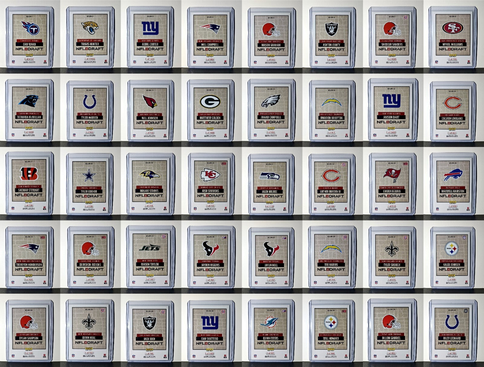 2025 Panini Instant NFL Draft Night Complete 40 Card Football Set