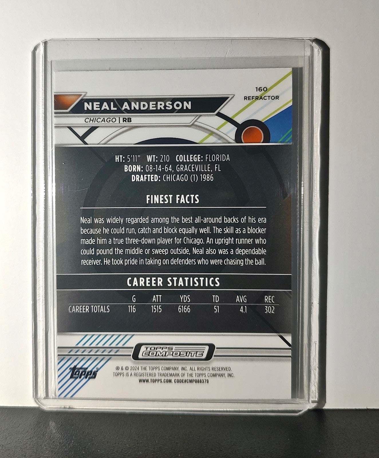 Neal Anderson Refractor 2023 Topps Finest NFL #160 Card Chicago Bears