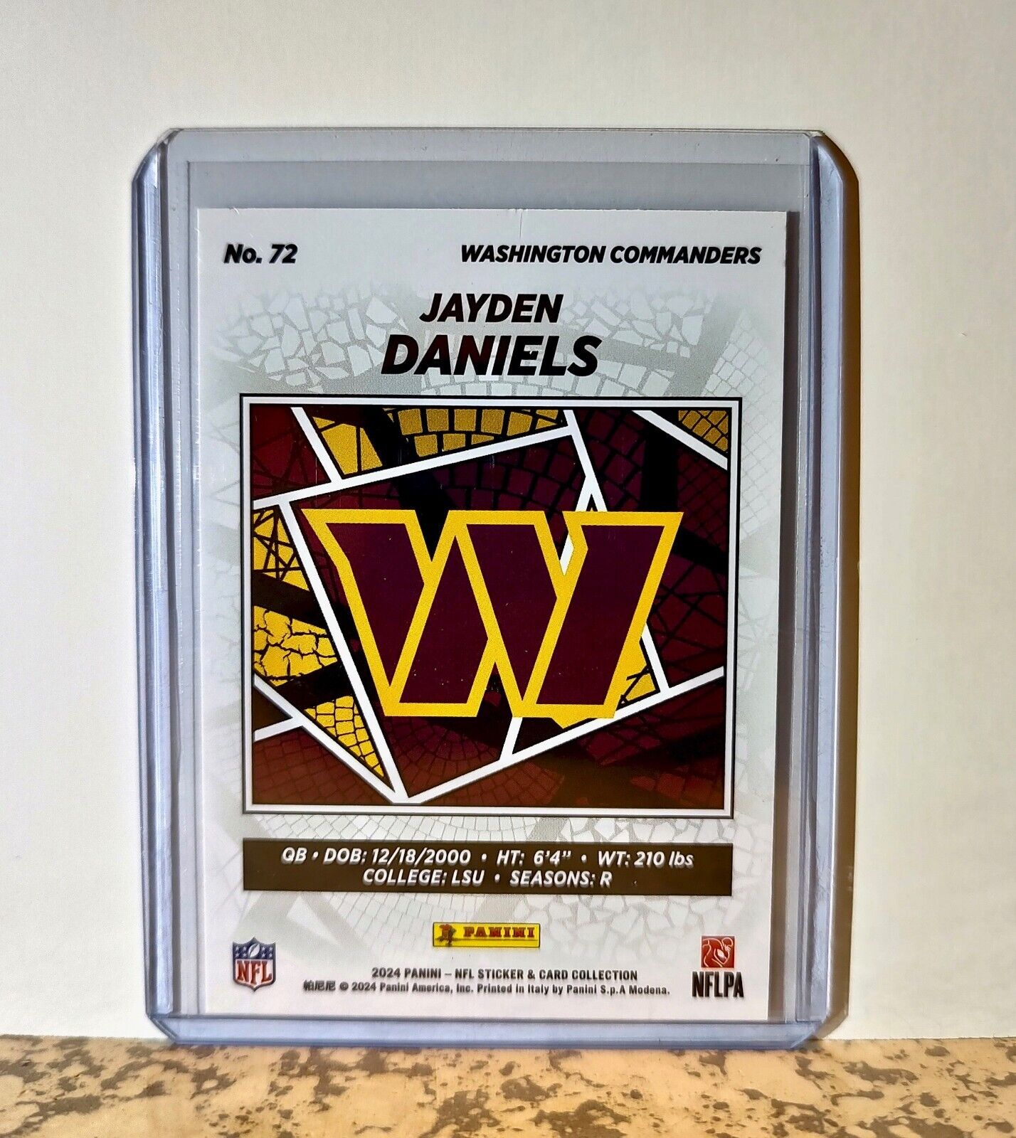 Jayden Daniels 2024 Panini NFL #72 Silver Foil Rookie Sticker Card Commanders