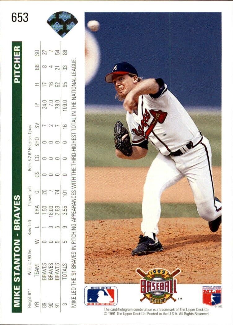 Mike Stanton 1992 Upper Deck MLB #653 Baseball Card Atlanta Braves