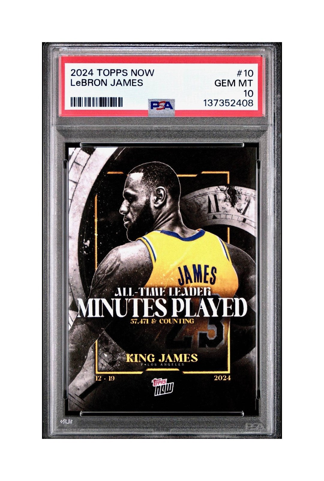 LeBron James 2024 Topps Now #10 All-Time Leader Minutes Played PSA 10 Gem Mint