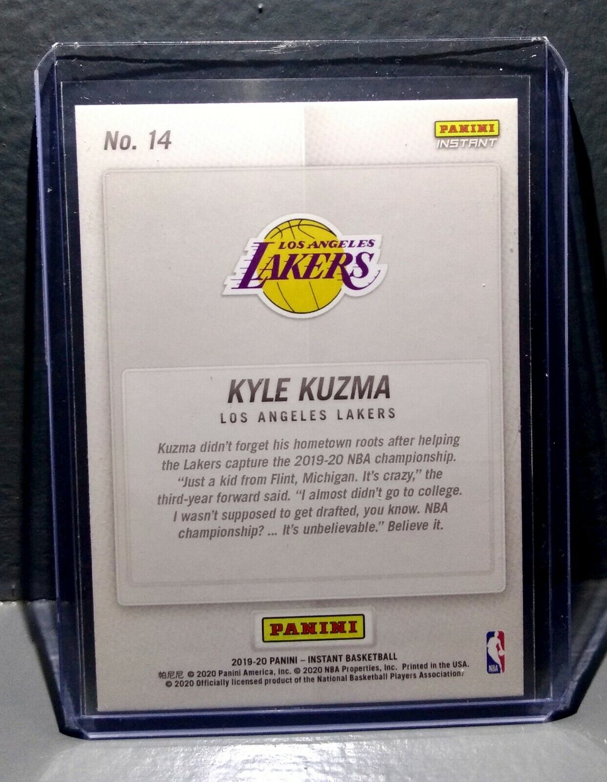 Kyle Kuzma 2020 Panini LA Lakers NBA Champions #14 Basketball Card