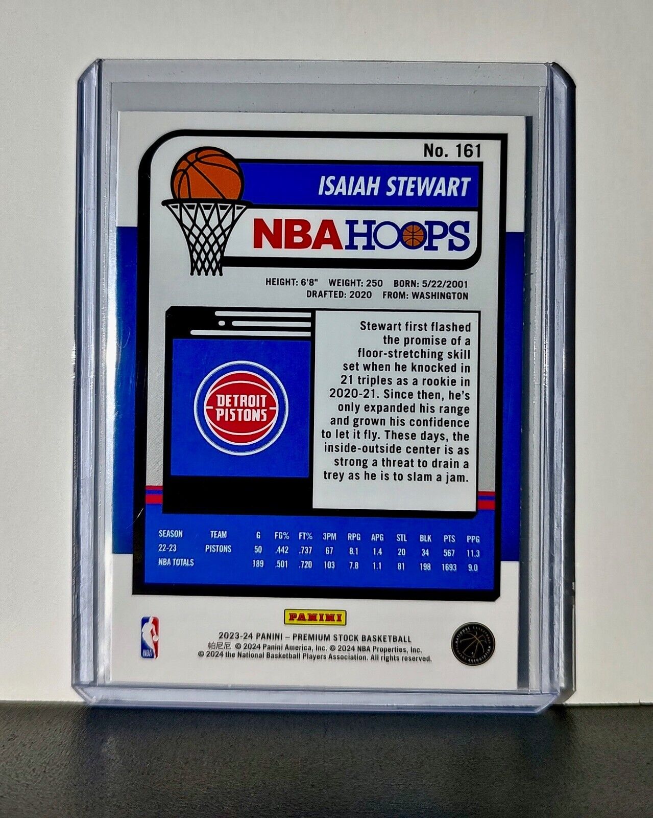 Isaiah Stewart 2023-24 Panini Premium Stock NBA Hoops #161 Card Detroit Pistons