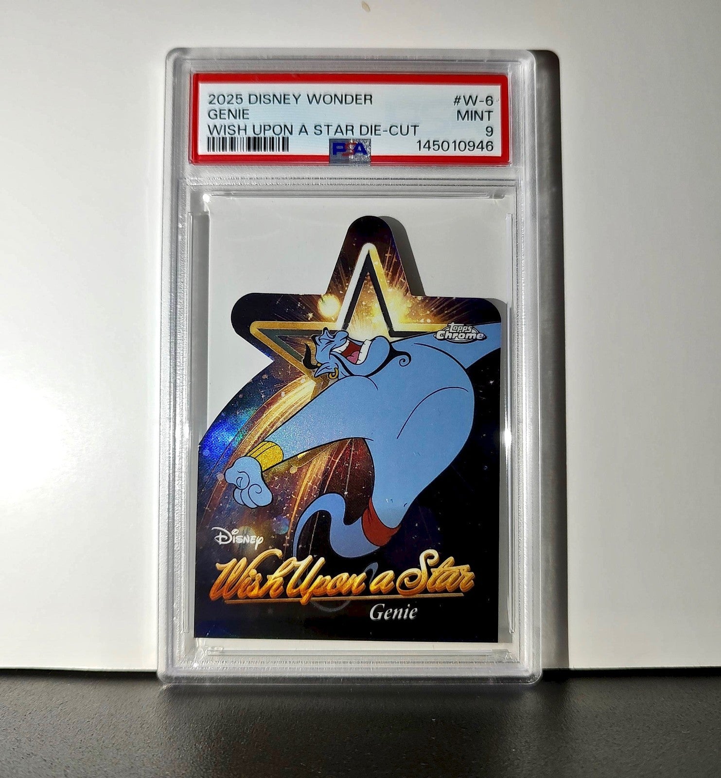 Genie 2025 Topps Chrome Disney #W-6 Wish Upon A Star Die Cut Card Aladdin PSA 9