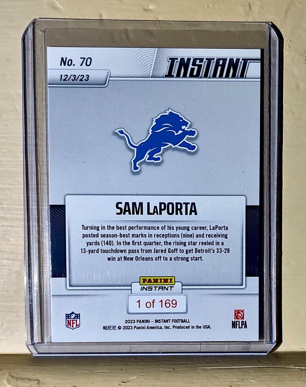 Sam LaPorta 2023 Panini NFL Rookie Football #70 Card 1 of 169 Lions