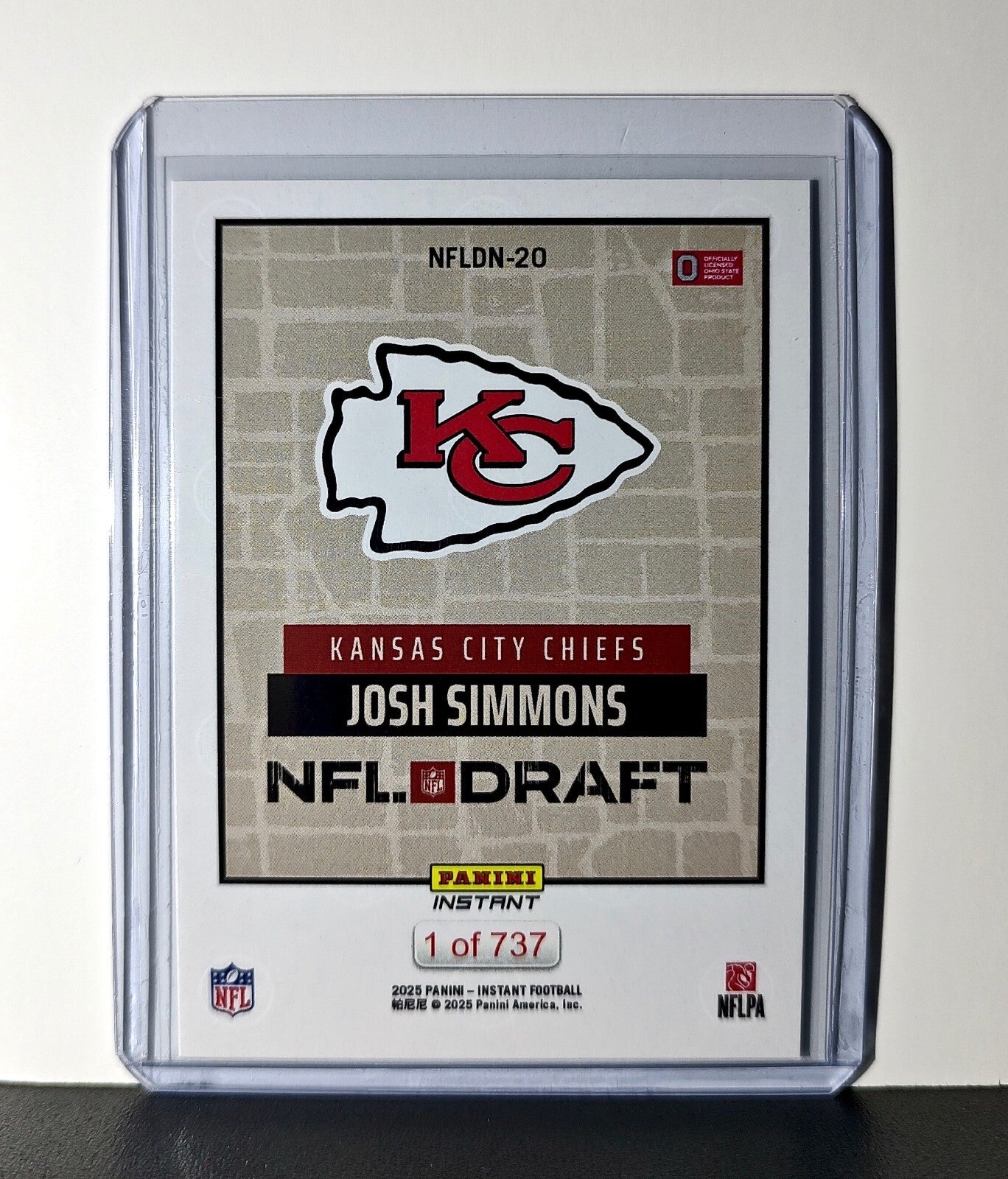 Josh Simmons Rookie 2025 NFL Draft #20 Football Card Kansas City Chiefs 1 of 737