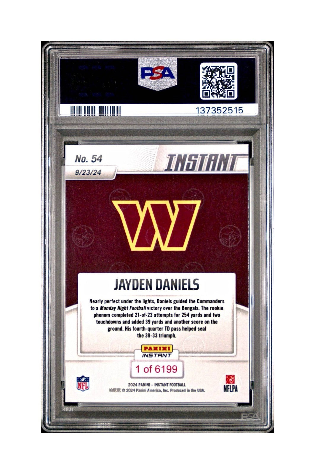 Jayden Daniels Rookie 2024 Panini Instant NFL #54 PSA 10 Gem Mint