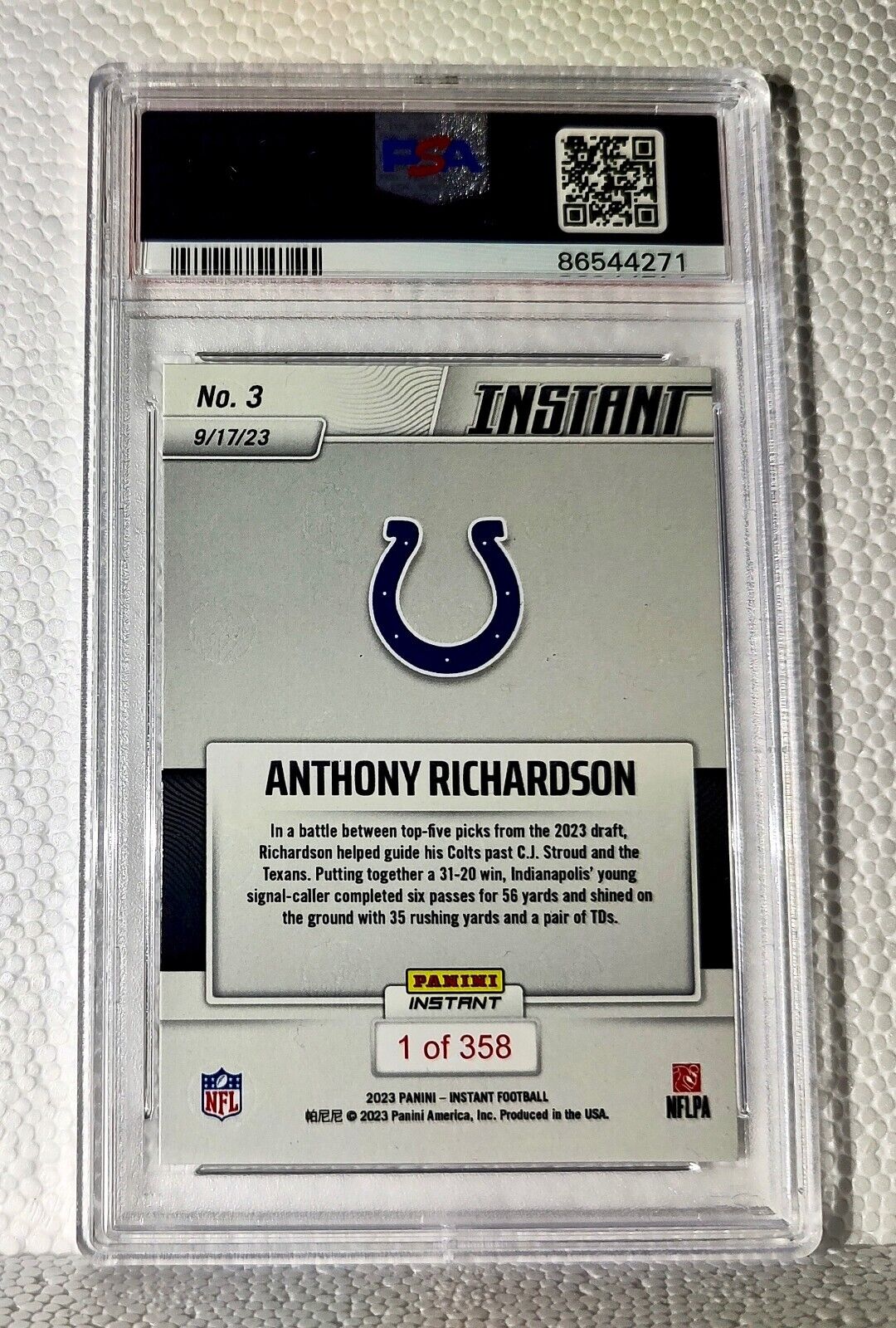 Anthony Richardson 2023 Panini NFL Rookie #3 Card 1 of 358 Colts PSA 9 Mint