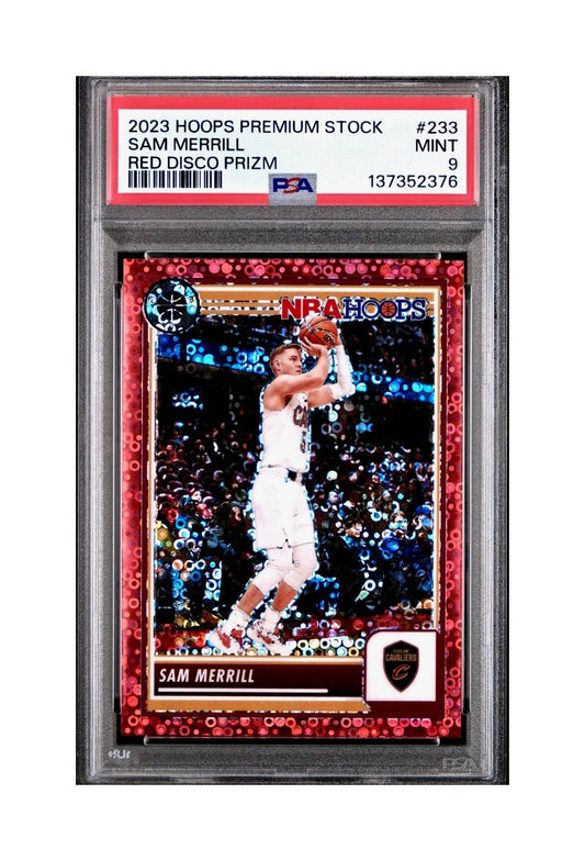 Sam Merrill 2023 Panini Hoops Premium #233 19/149 Red Disco Prizm PSA 9 Mint