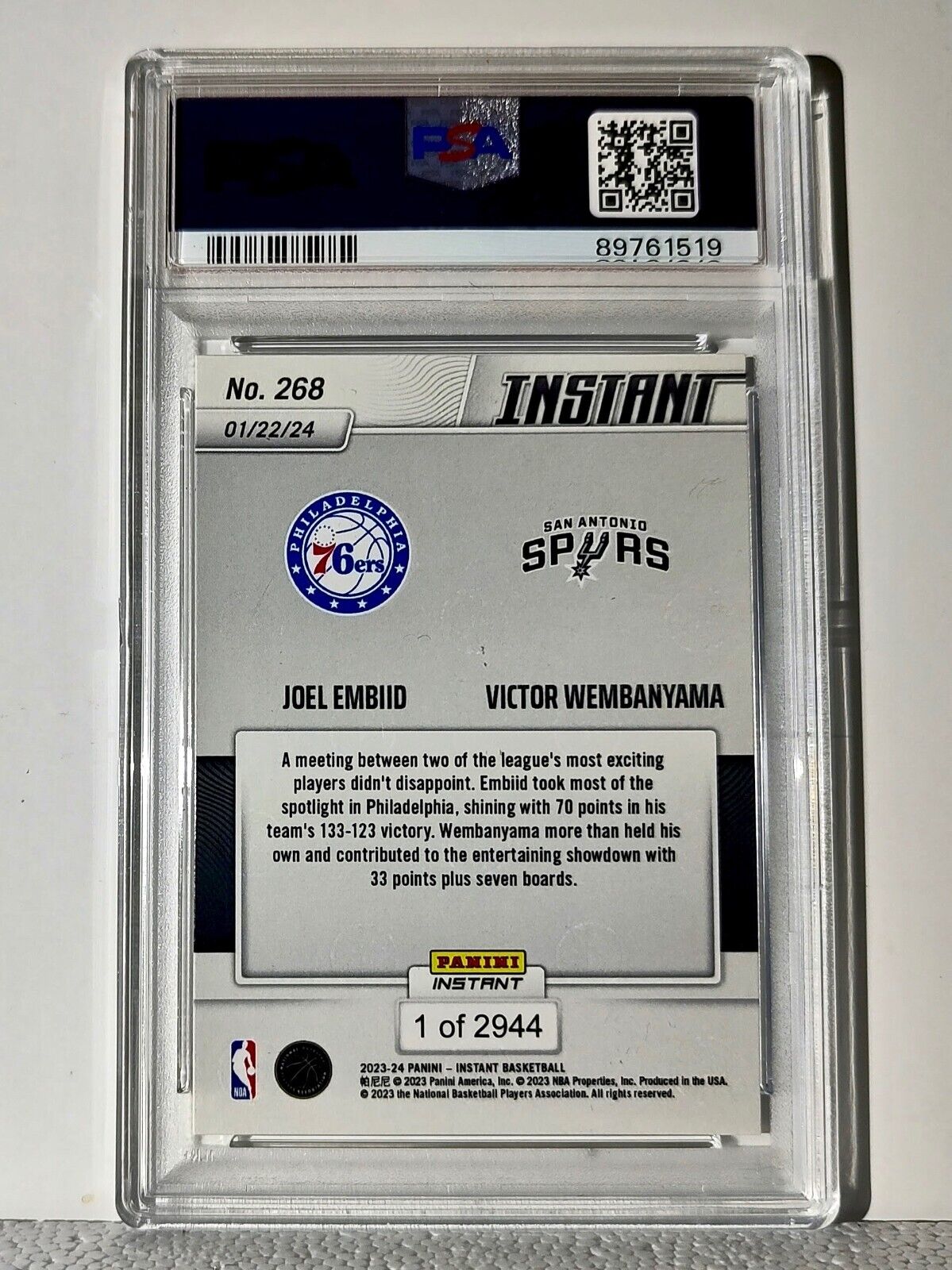 Victor Wembanyama / Joel Embiid 2023-24 Panini #268 NBA Rookie Card PSA 10 Gem