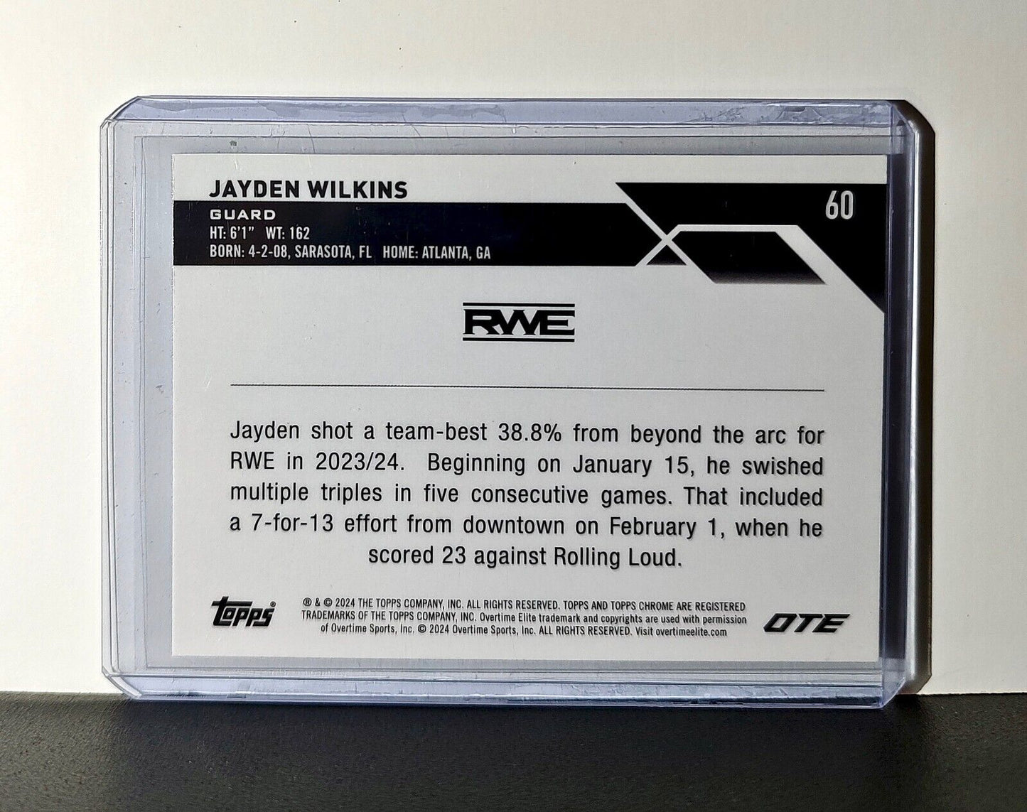 Jayden Wilkins Rookie OTE Refractor 2023-24 Topps Chrome Overtime #60 RWE