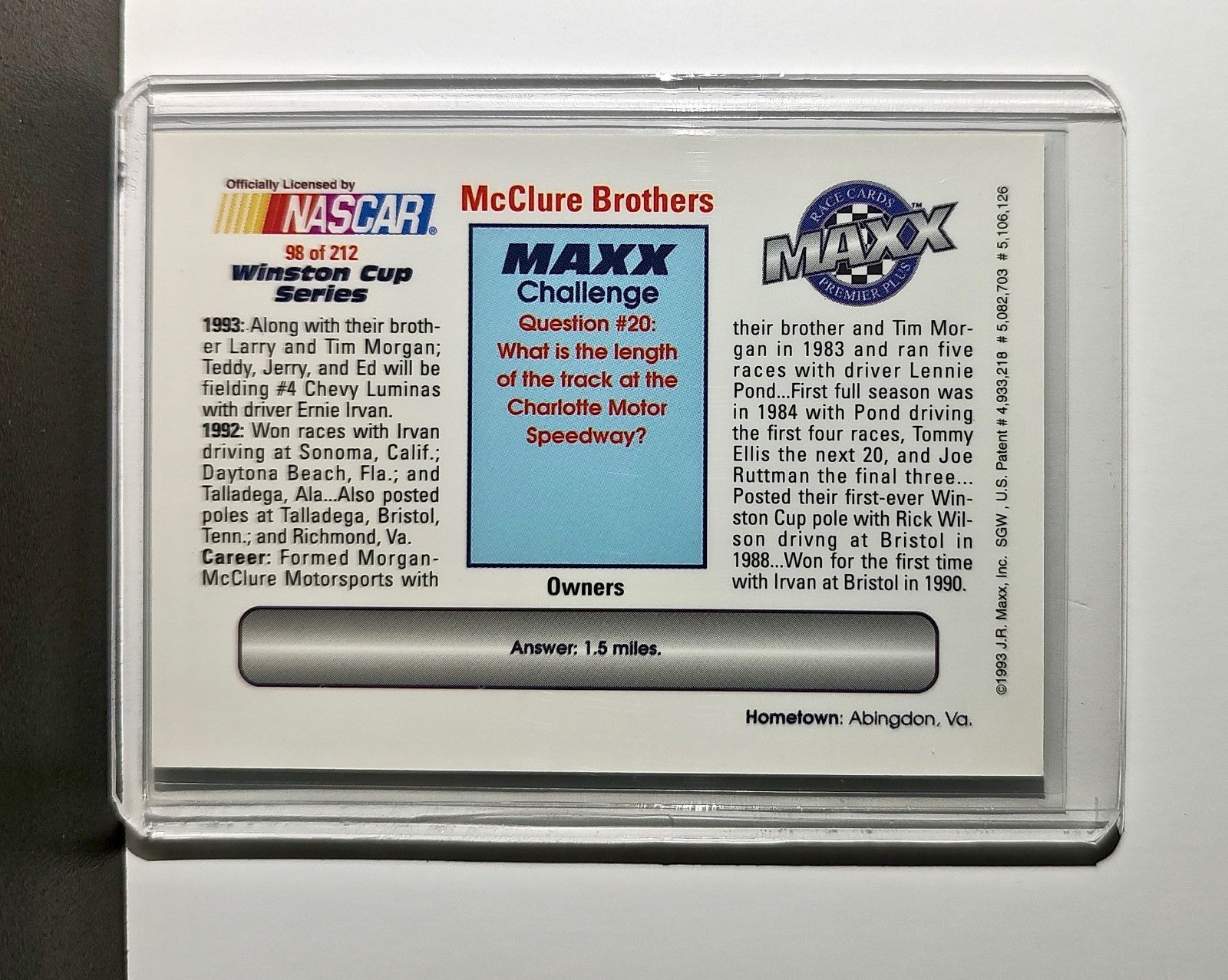 Teddy Jerry & Ed McClure 1993 Maxx Premier Plus Racing #98 NASCAR Card