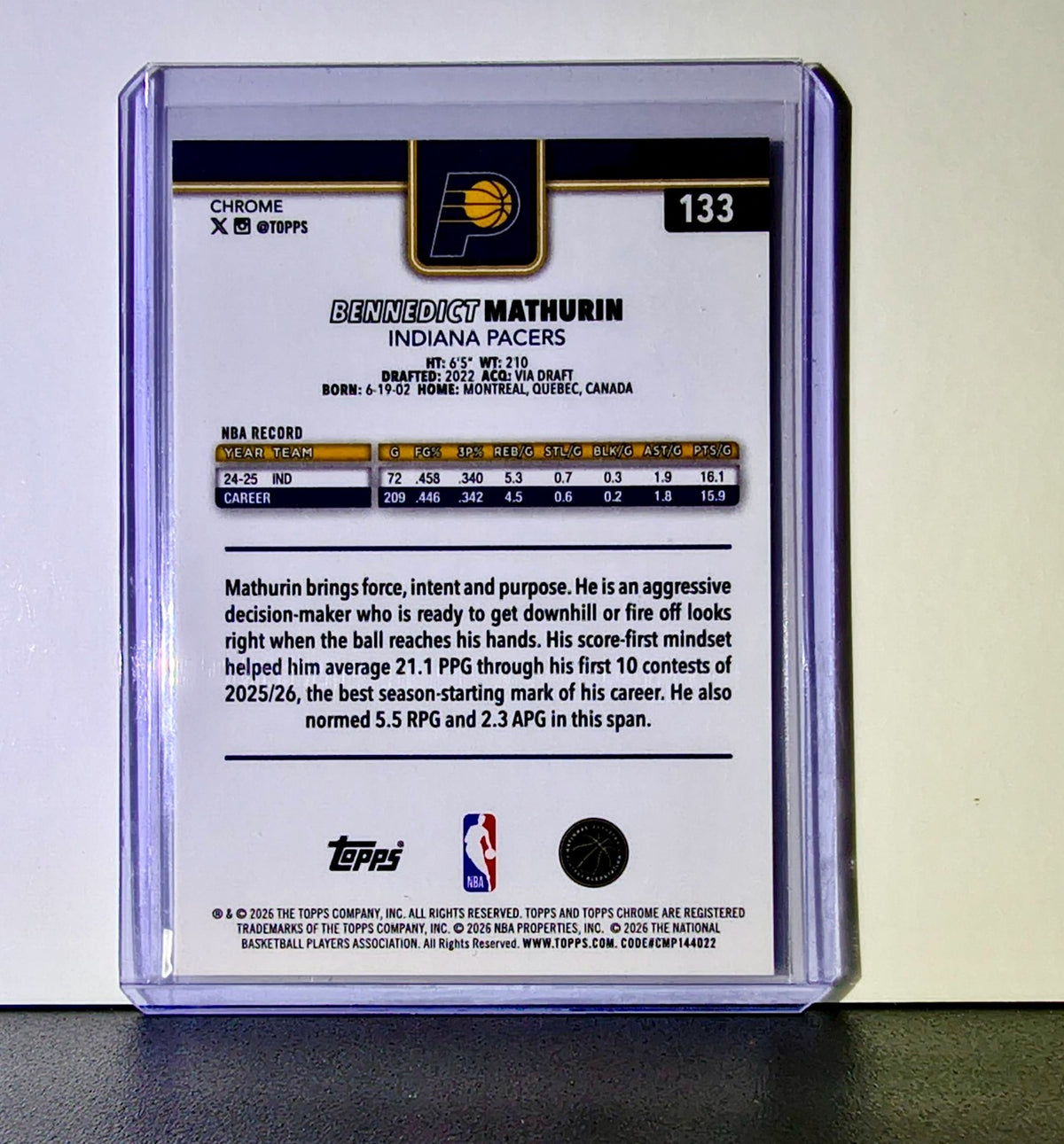 Bennedict Mathurin 2025-26 NBA Topps Chrome Update X-Fractor #133 Card Pacers