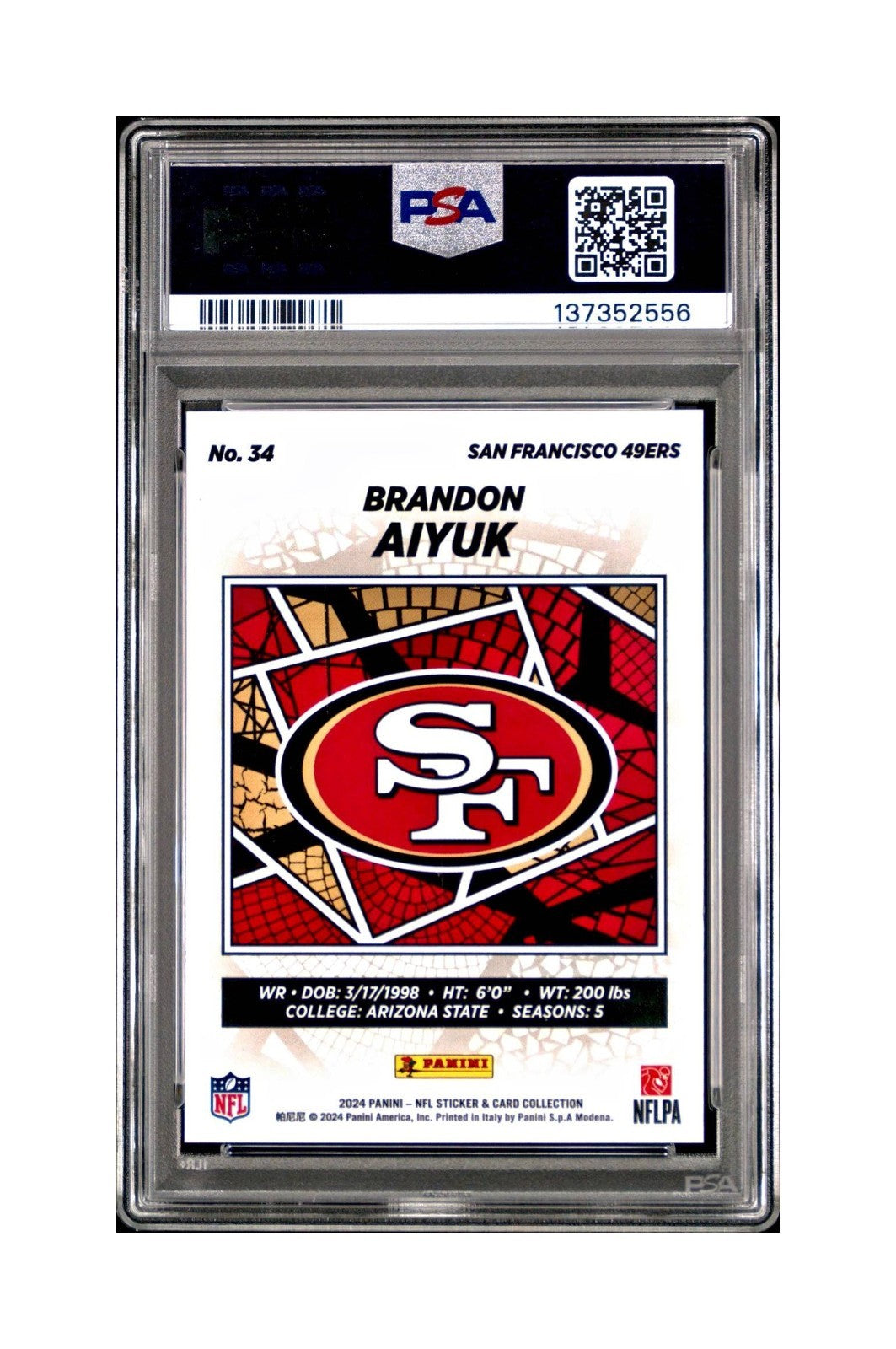 Brandon Aiyuk 2024 Panini Sticker Collection 006/010 #34 Gold Foil PSA 9 Mint