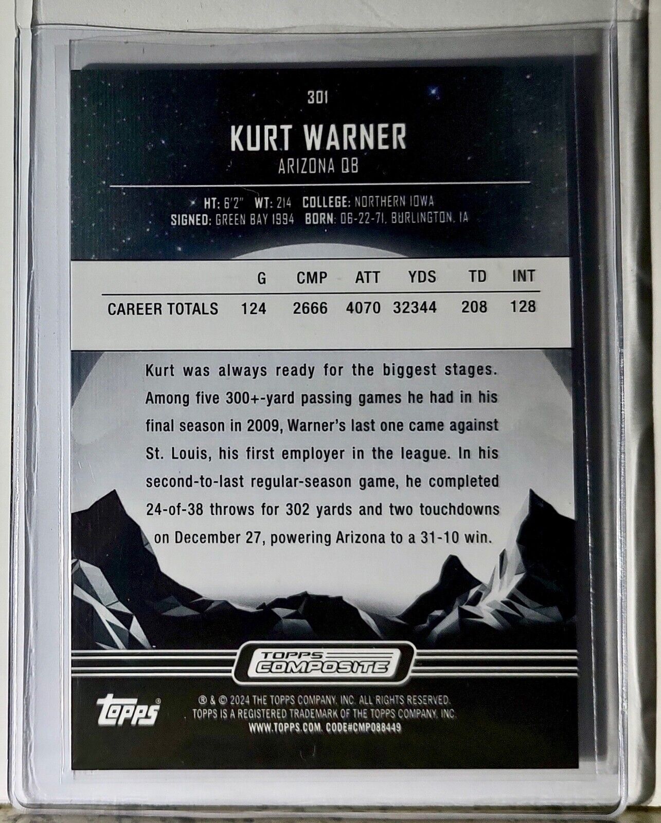 Kurt Warner 2023 Topps Midnight NFL #301 Football Card Arizona Cardinals