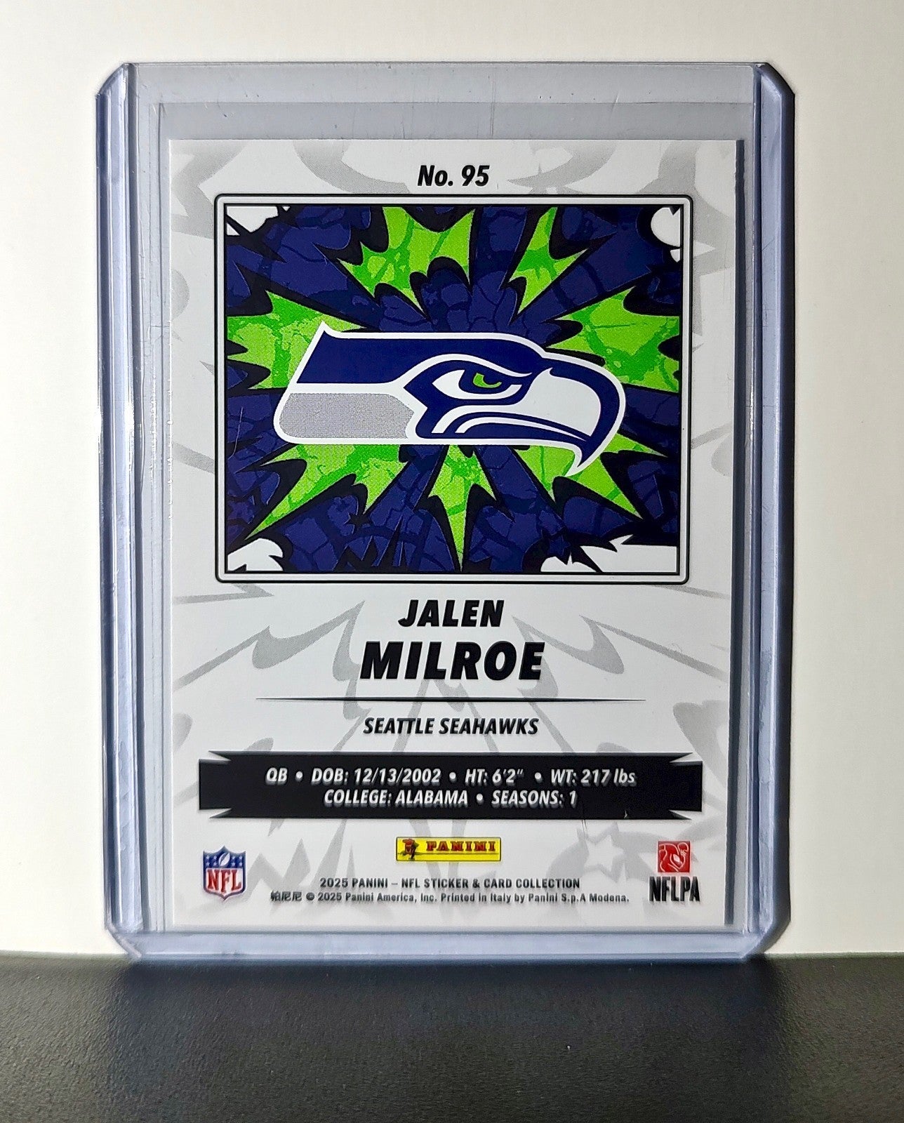 Jalen Milroe Rookie 2025 Panini NFL #95 Sticker Card Seattle Seahawks