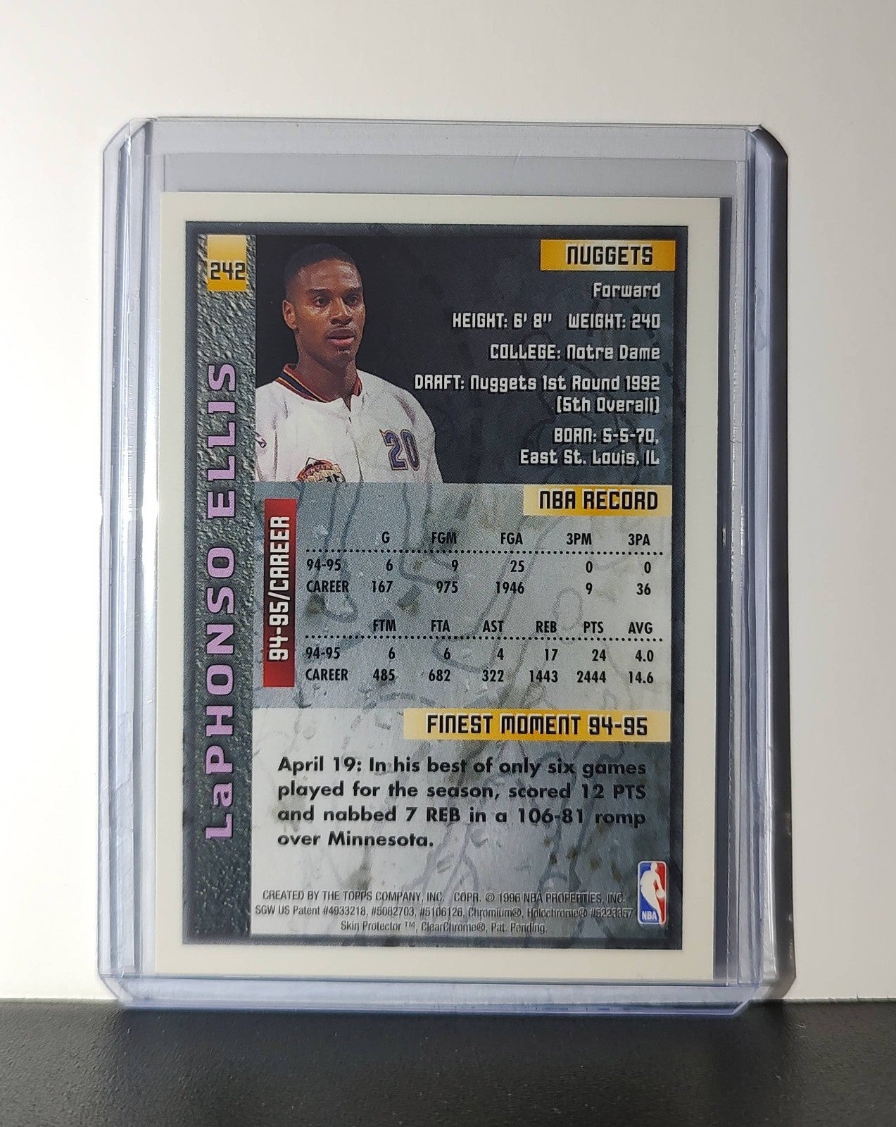 LaPhonso Ellis 1995-96 Topps Finest NBA #242 Card Denver Nuggets