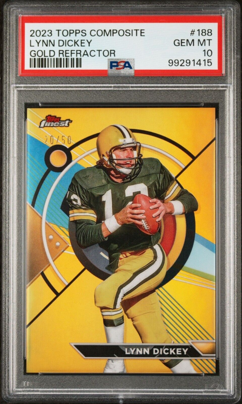 Lynn Dickey 2023 Topps Finest NFL #188 Gold Refractor 20/50 Card PSA 10 Gem Mint