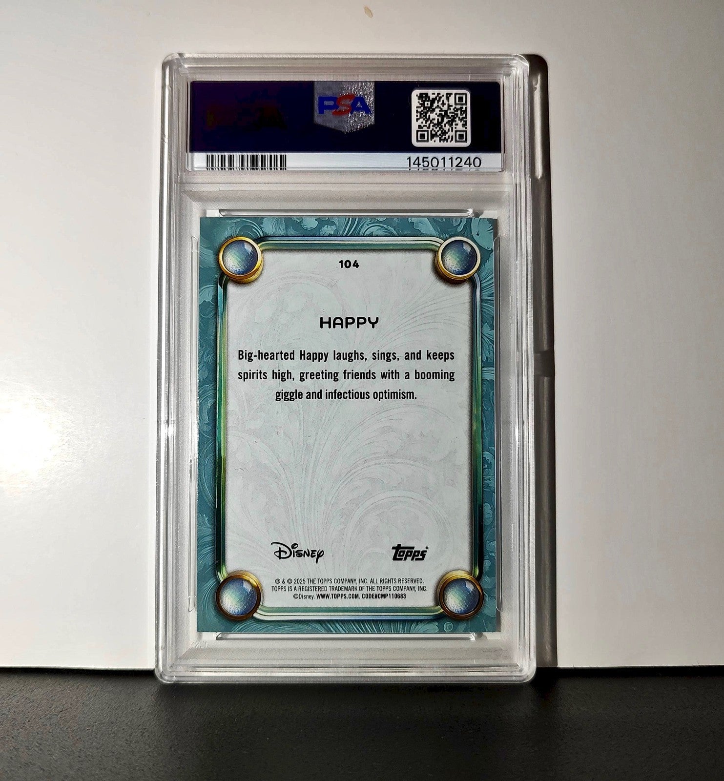 Happy 2025 Topps Disney #104 Diamond Card Snow White and the Seven Dwarfs PSA 8