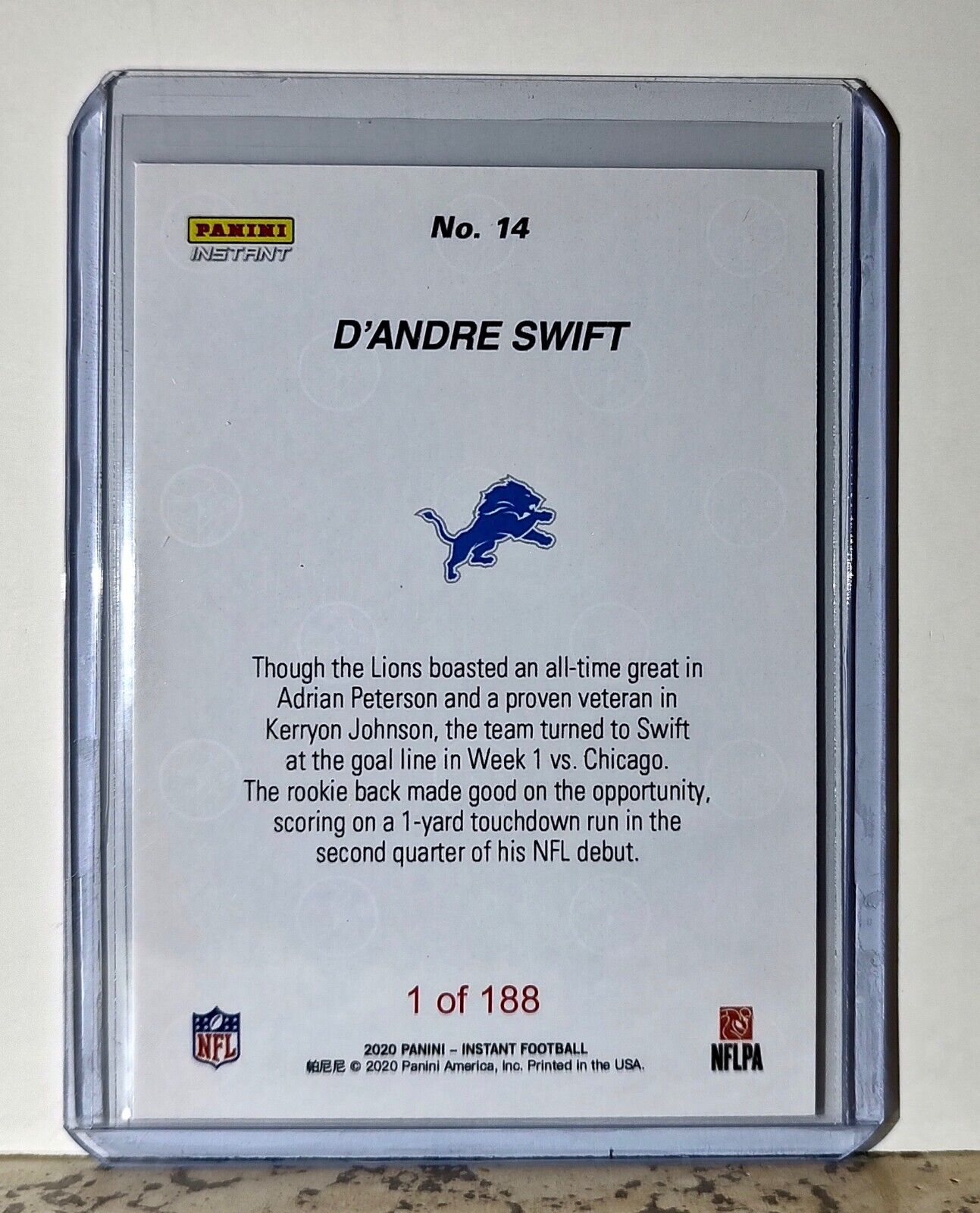 D'Andre Swift 2020 Panini NFL #14 Rookie Football Card Detroit Lions 1 of 188