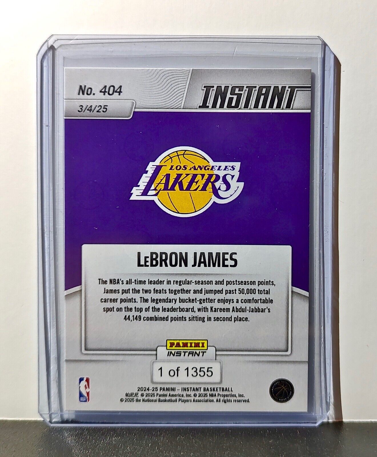 LeBron James 50k Points Record Panini NBA #404 Card Los Angeles Lakers 1 of 1355
